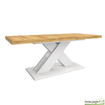 Table à manger extensible 160-200 cm - Bois et blanc - Alexia
