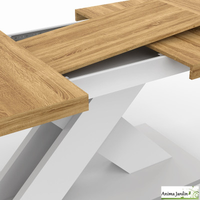 Table à manger extensible 160-200 cm - Bois et blanc - Alexia