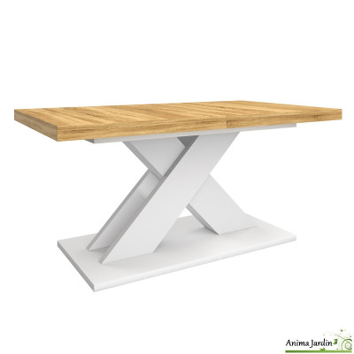 Table à manger extensible 160-200 cm - Bois et blanc - Alexia