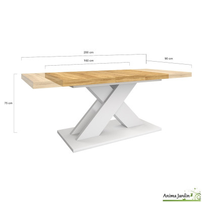 Table à manger extensible 160-200 cm - Bois et blanc - Alexia