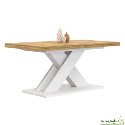 Table à manger extensible 160-200 cm - Bois et blanc - Alexia