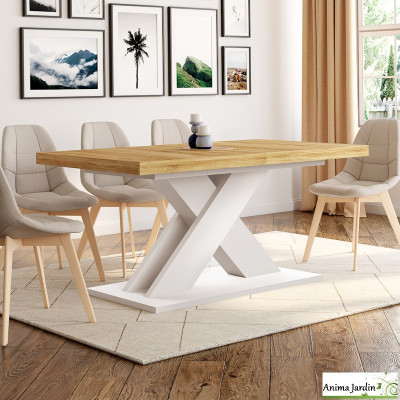 Table à manger extensible 160-200 cm - Bois et blanc - Alexia
