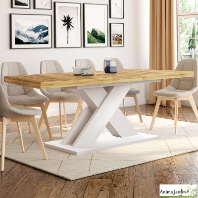 Table à manger extensible 160-200 cm - Bois et blanc - Alexia