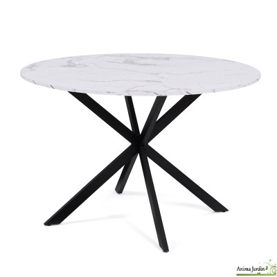 Table à manger ronde 110 cm - Effet marbre blanc - Soline
