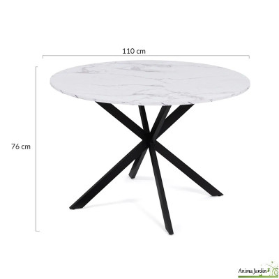 Table à manger ronde 110 cm - Effet marbre blanc - Soline