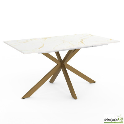 Table à manger extensible 160-200 cm - Marbre blanc et doré - Glam