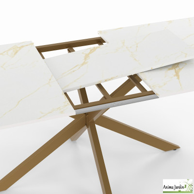 Table à manger extensible 160-200 cm - Marbre blanc et doré - Glam