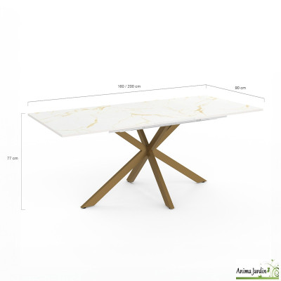 Table à manger extensible 160-200 cm - Marbre blanc et doré - Glam