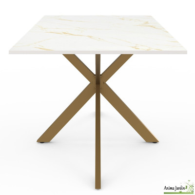 Table à manger extensible 160-200 cm - Marbre blanc et doré - Glam