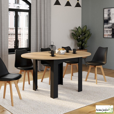 Table à manger extensible 110-150 cm - Bois et noir - Dina