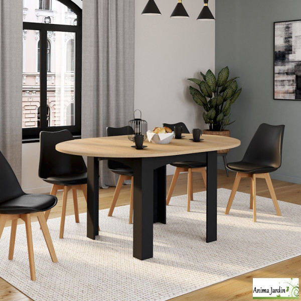 Table à manger extensible 110-150 cm - Bois et noir - Dina