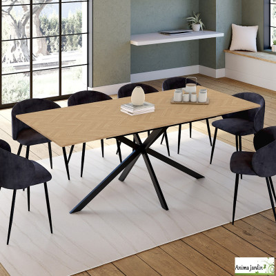 Table à manger extensible 160-200 cm - Effet chevron bois - Bobo