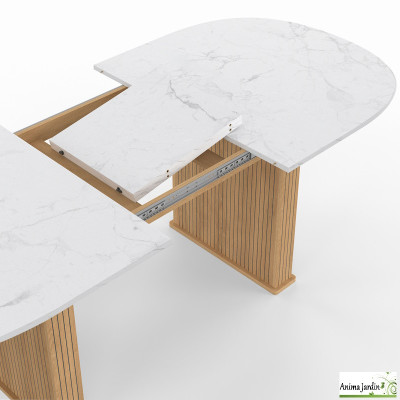 Table à manger extensible 160-200 cm - Effet marbre et bois - Marceau