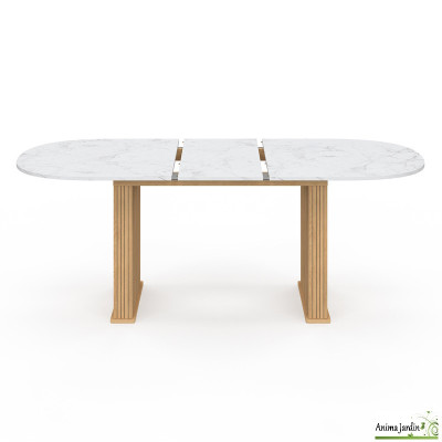 Table à manger extensible 160-200 cm - Effet marbre et bois - Marceau