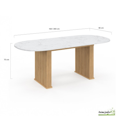 Table à manger extensible 160-200 cm - Effet marbre et bois - Marceau