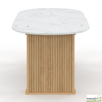 Table à manger extensible 160-200 cm - Effet marbre et bois - Marceau