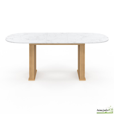 Table à manger extensible 160-200 cm - Effet marbre et bois - Marceau