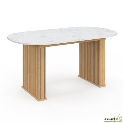 Table à manger extensible 160-200 cm - Effet marbre et bois - Marceau