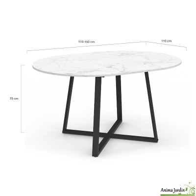 Table à manger extensible 110-150 cm - Effet marbre blanc - Sana