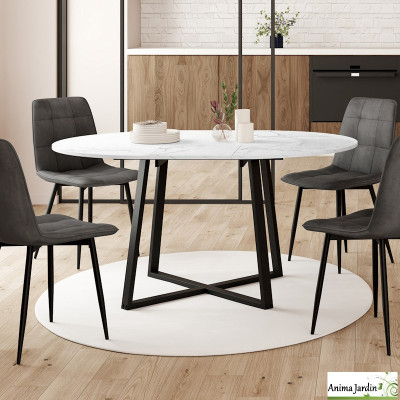 Table à manger extensible 110-150 cm - Effet marbre blanc - Sana