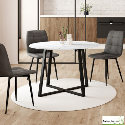 Table à manger extensible 110-150 cm - Effet marbre blanc - Sana