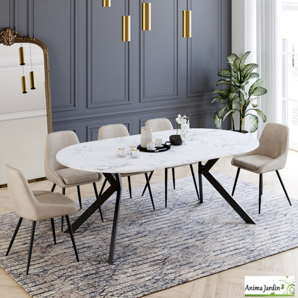 Table à manger extensible 110-200 cm - Effet marbre blanc - Ama