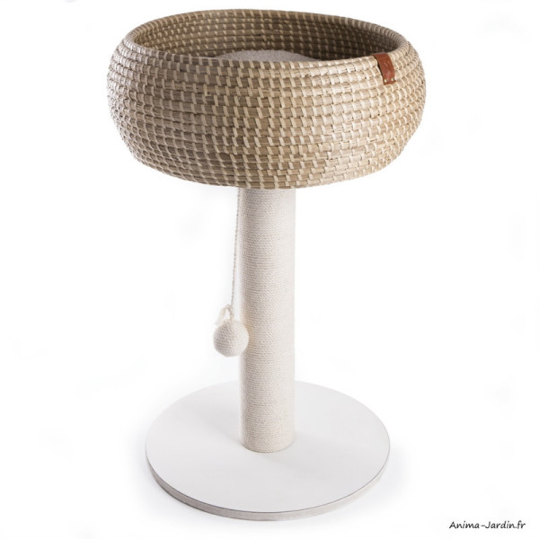 Arbre à chat avec panier en papyrus, Blanca, H.71 cm, avec coussin, Vivog