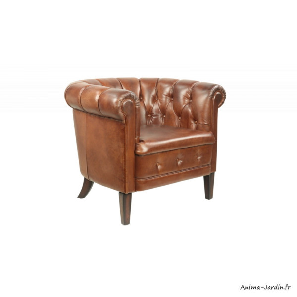 Fauteuil club en cuir, capitonné, style anglais classique