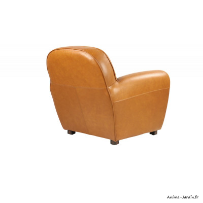 Fauteuil Club en cuir tan, dossier rond, Vintage Tan