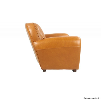 Fauteuil Club en cuir tan, dossier rond, Vintage Tan