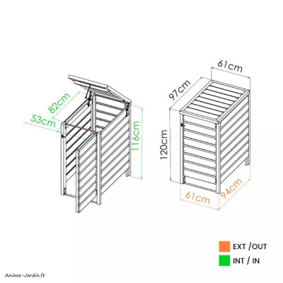 Cache poubelle en bois, Neston M, 61 x 96,5 x 120 cm