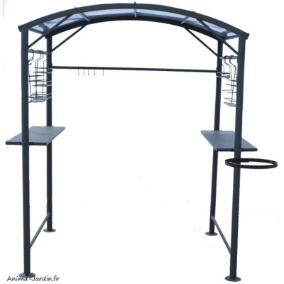 Carport barbecue finition époxy, gris anthracite, toit acier