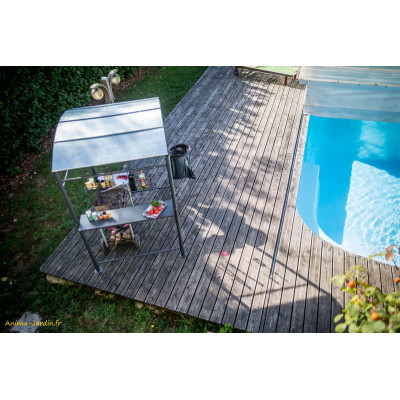 Carport barbecue finition époxy, gris anthracite, toit acier