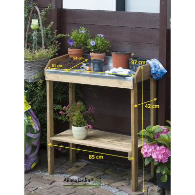 Table de rempotage et semis en bois, dessus en zinc, achat, pas cher