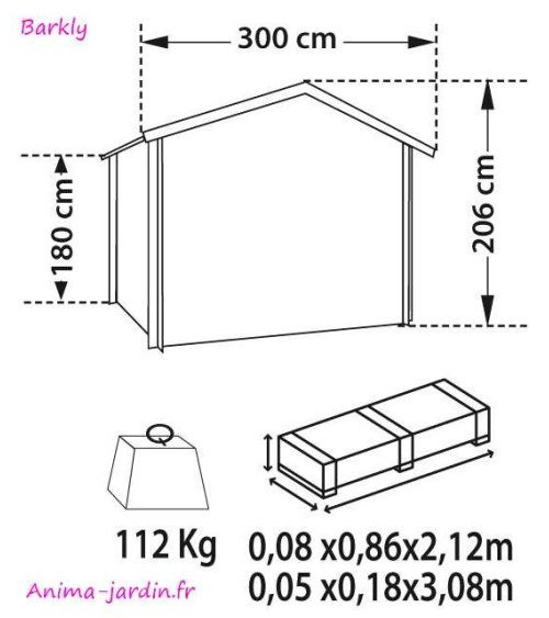 Abri métal grand modèle 300 x 218 cm Hauteur 206 cm. rangement outils, pas cher