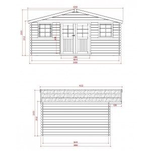 Abri de jardin en bois 28mm, 19.71m² ext, avec avancée, ZURICH, achat/vente