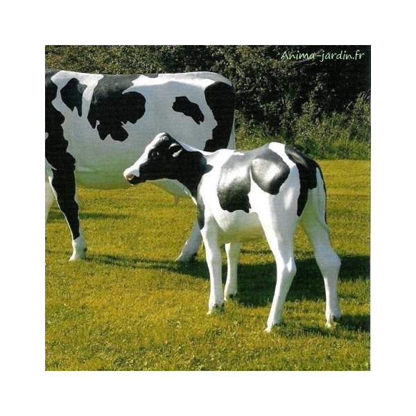 Veau debout 98 cm en résine, noir-blanc, achat, animal de la ferme