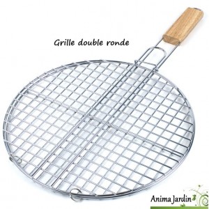 Grille barbecue Ronde 38cm, double, grille de cuisson en métal inox