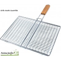 Grille barbecue Rectangle 43cm, double, grille de cuisson en métal inox