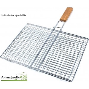 Grille barbecue Rectangle 43cm, double, grille de cuisson en métal inox