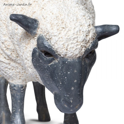 Mouton Blanc debout en fibre de verre, Brebis tête Basse noire, animal de la ferme