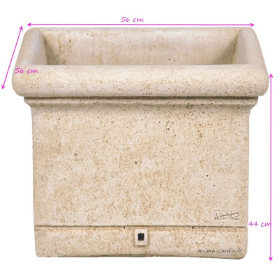 Jardinière carré lisse en pierre reconstituée, forme ancienne, bac  Vieille Jarre