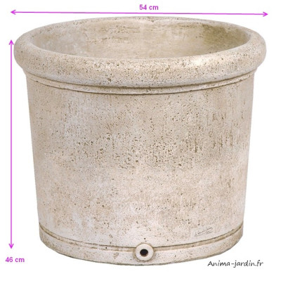 Vase rond lisse en pierre reconstituée, 54 cm, forme ancienne, bac  Vieille Jarre