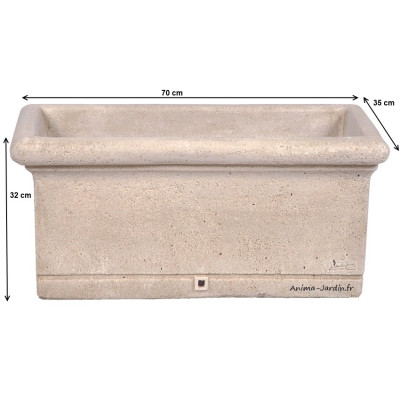 Jardinière rectangle lisse 70 cm en pierre reconstituée, forme ancienne, bac  Vieille Jarre