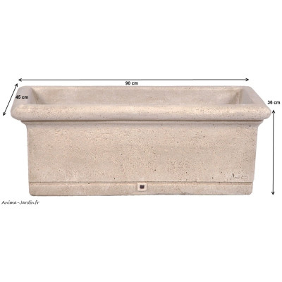 Jardinière Longue lisse 90 cm en pierre reconstituée, forme ancienne, bac  Vieille Jarre