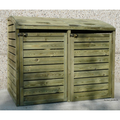 Coffre en bois pour 2 poubelles, cache poubelles double, bois autoclave, solid, achat