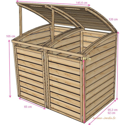 Coffre en bois pour 2 poubelles, cache poubelles double, bois autoclave, solid, achat
