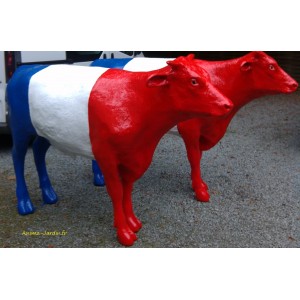 Bœuf debout 136 cm en résine, tricolore, animal de la ferme