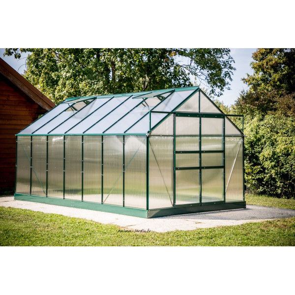 Serre de Jardin en polycarbonate, aluminium vert, 10,37m²,  Habrita, pas cher