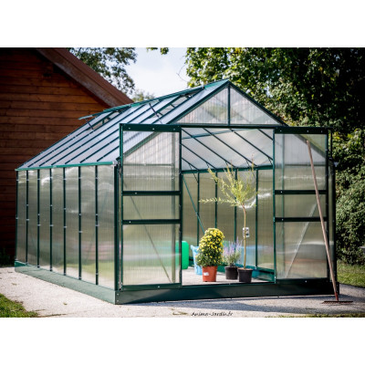Serre de Jardin en polycarbonate, aluminium vert, 10,37m²,  Habrita, pas cher
